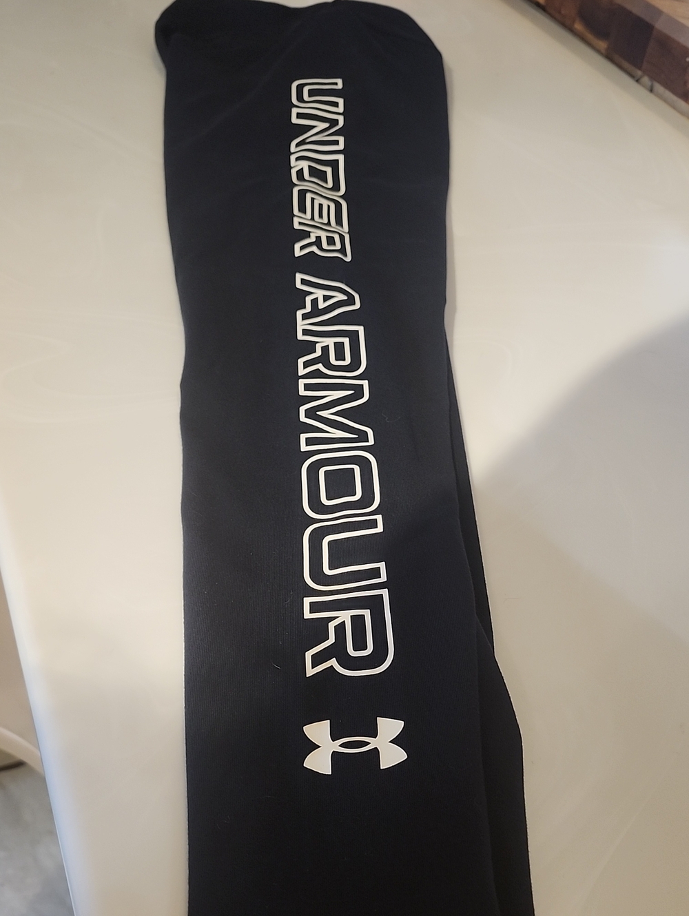 Under Armour Black Leggings with White Vertical Logo